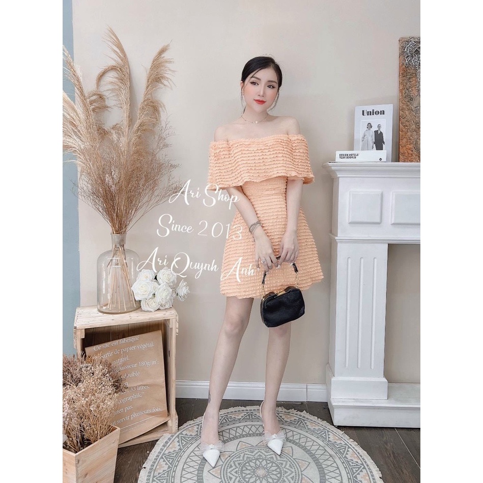 [11.11 Sale Freeship] Đầm xốp ren nữ dáng xòe,váy thiết kế trễ vai có mút phong cách trẻ trung sanh chảnh tone màu da dx