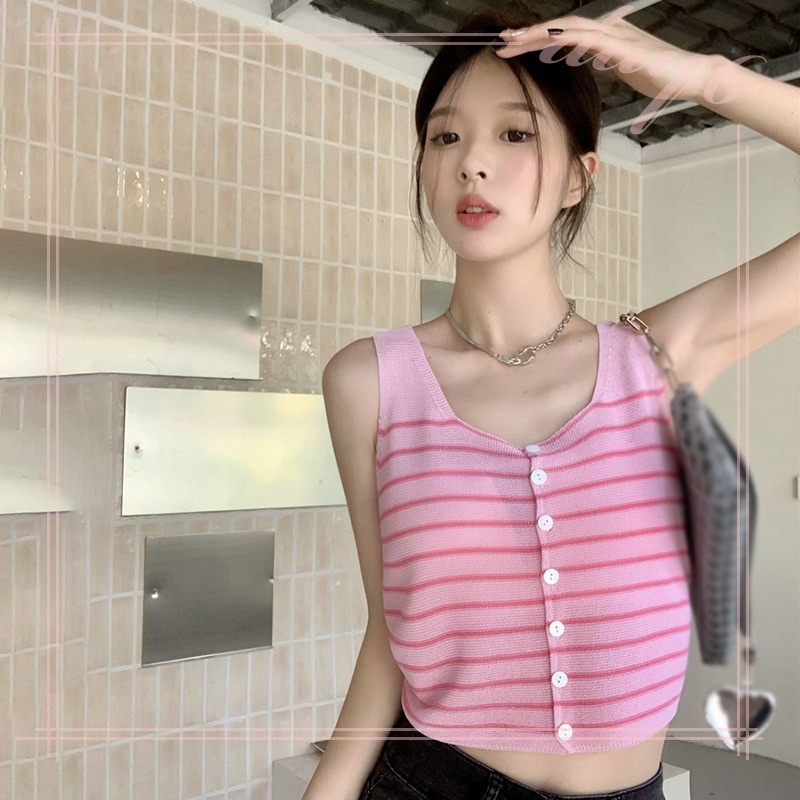 Áo Croptop Sát Nách Kẻ Sọc Thời Trang Mùa Hè Xinh Xắn Cho Nữ