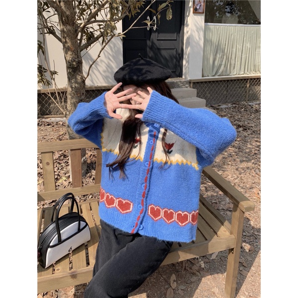 Áo khoác cardigan NZN dệt kim dáng rộng phong cách retro Hàn Quốc cho nữ