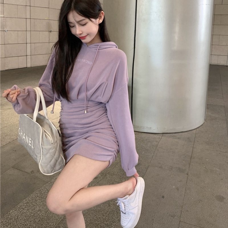 Đầm ngắn PERTY có mũ trùm đầu phong cách Hàn Quốc thời trang mùa thu 2022 quyến rũ dành cho nữ