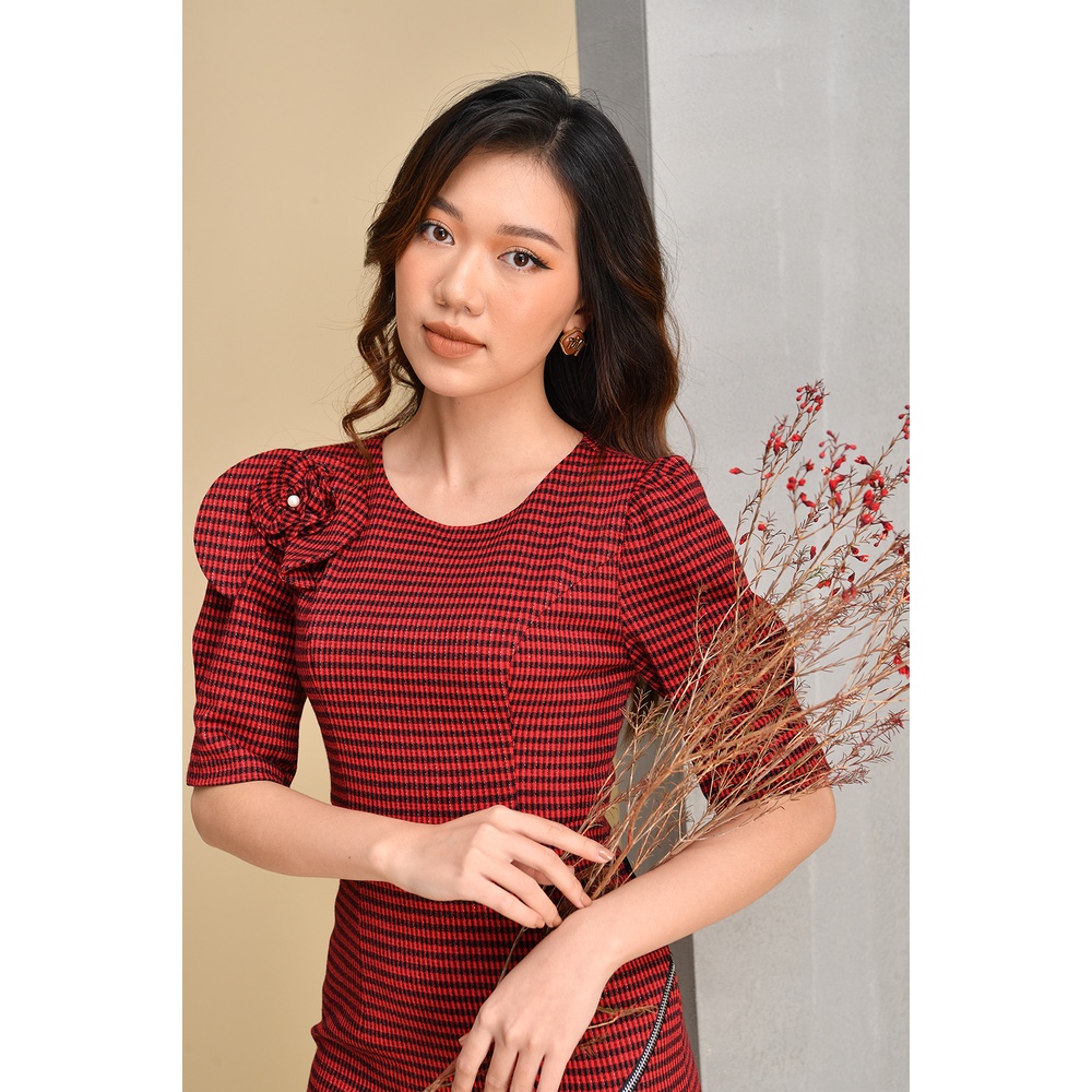 Đầm Tay Bồng Đính Nơ Phụ Kiện Khóa Luperi LFV3249