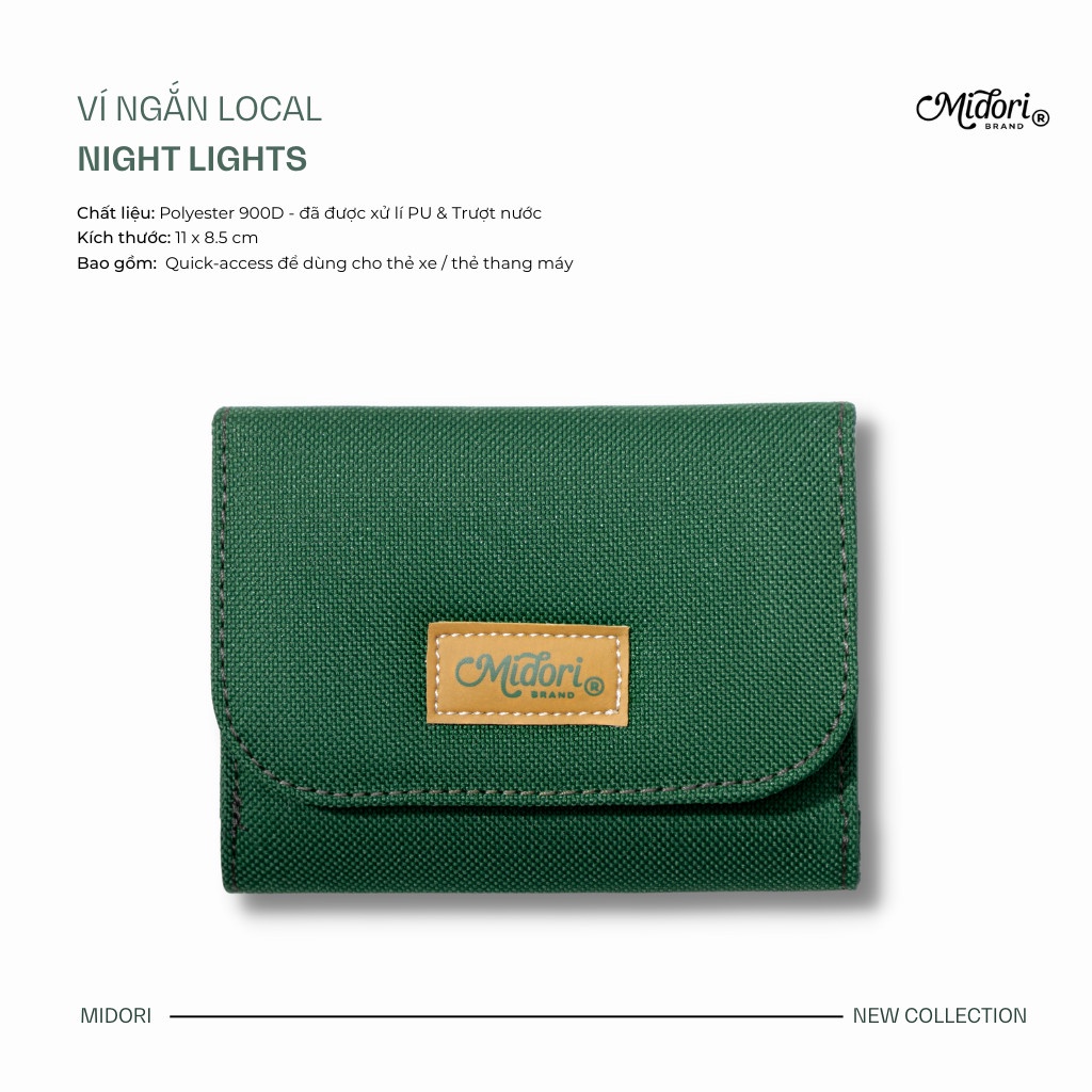 Ví đựng thẻ nam nữ gập đôi Night Lights unisex Polyester kháng nước Local brand Chính Hãng Midori M Studio