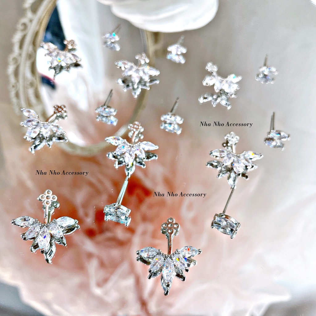 Khuyên Tai Hợp Kim Cao Cấp Xòe Lá Trước Sau NHÀ NHỎ 1313