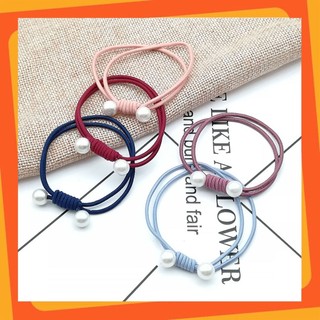 Combo sỉ: 100 dây thun cột tóc, buộc tóc 2 hạt ngọc siêu dễ thương, style hàn quốc