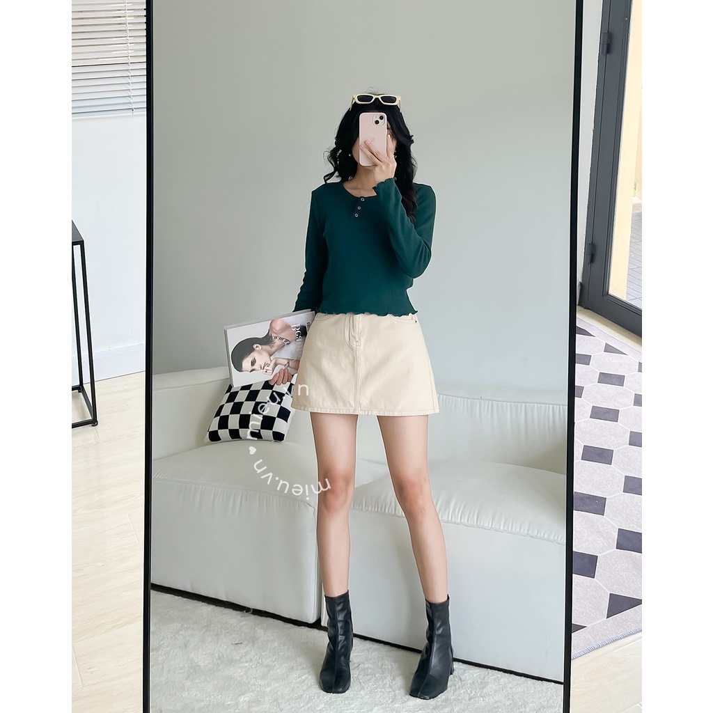 Áo thun nữ vải gân tay dài dáng lửng trendy MIEU - JM27