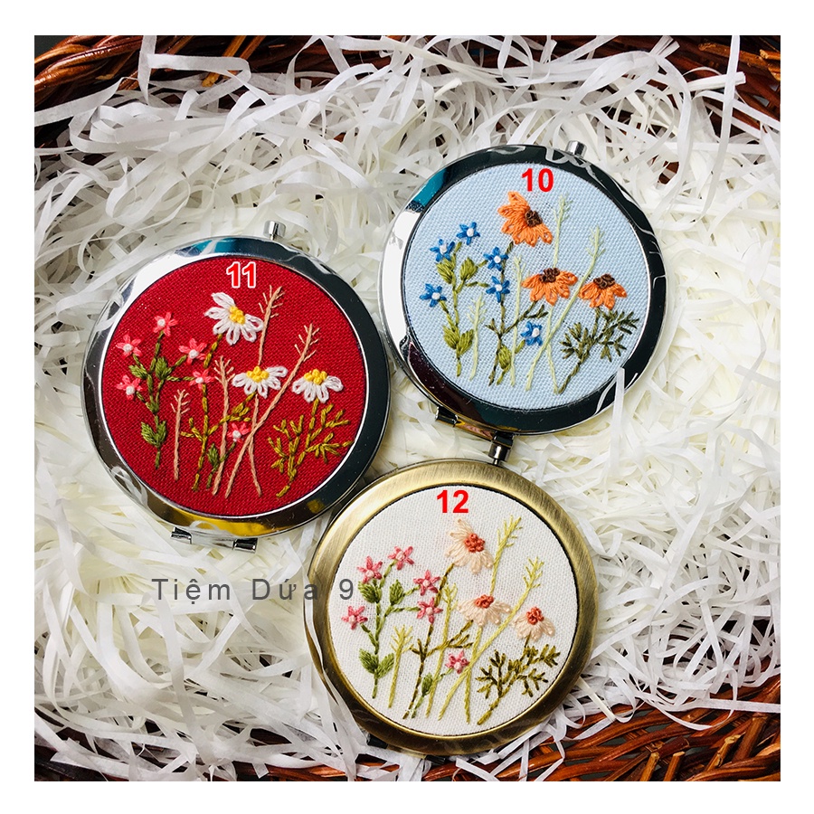 Gương thêu tay mini, quà tặng handmade cao cấp