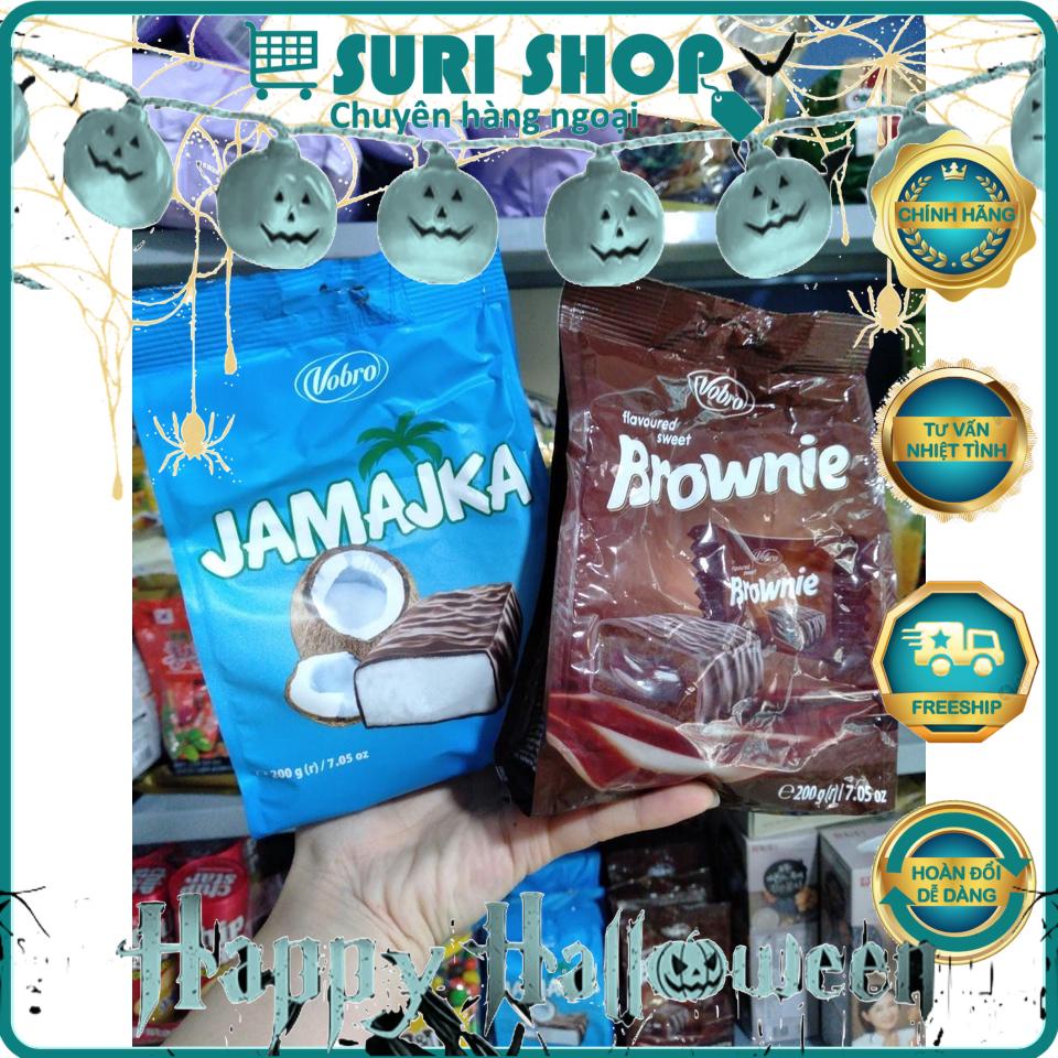 Bánh Socola Vobro Nhân Dừa Jamajka & Nhân Hạt Hạnh Nhân Brownie Gói 200g - Vị ăn lạ miệng Siêu Ngon