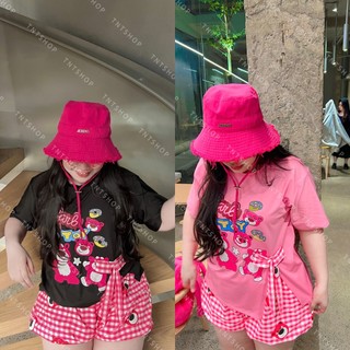 Set áo gấu nơ + quần short caro