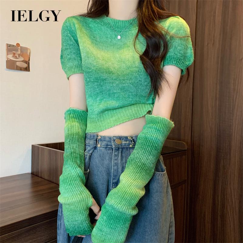 IELGY  Áo Croptop Trễ Vai Nhuộm Màu Thời Trang Quyến Rũ Cho Nữ