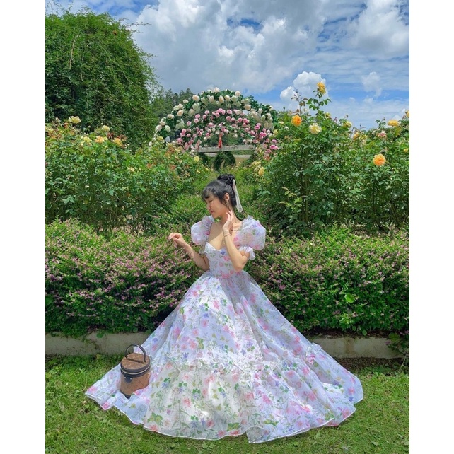 VÁY CÔNG CHÚA ORGANZA IN HOA, VÁY NÀNG THƠ, VÁY TIỂU THƯ, VÁY ĐI TIỆC, VÁY DU LỊCH, VÁY ĐI CHƠI, VÁY CHỤP PHOTO CONCEPT