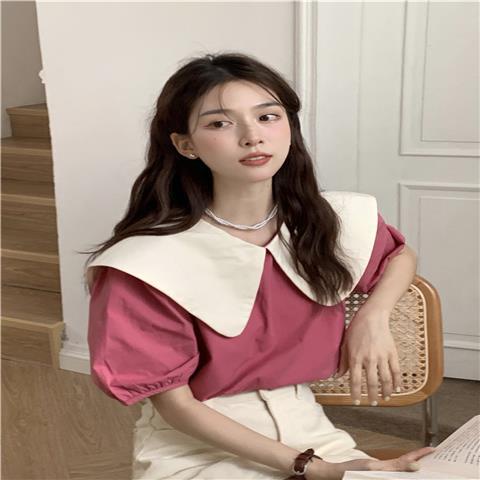 Áo Sơ Mi Ngắn Tay Cổ Búp Bê Thắt Nơ Phong Cách Pháp Thời Trang Cho Nữ