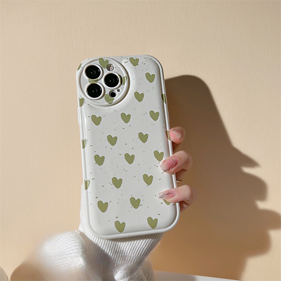 Ốp Điện Thoại Mềm Đệm Khí Hình Trái Tim Màu Xanh Lá iphone6 6splus 7 7plus 8 8plus XR x xs 12 11 pro max plus 13 promax-5007