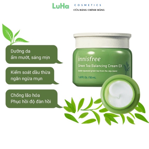 Kem Dưỡng Innisfree Trà xanh & Hoa anh đào, dưỡng ẩm trắng da, giúp da tăng độ đàn hồi và săn chắc hơn, LuHa_Cosmetics
