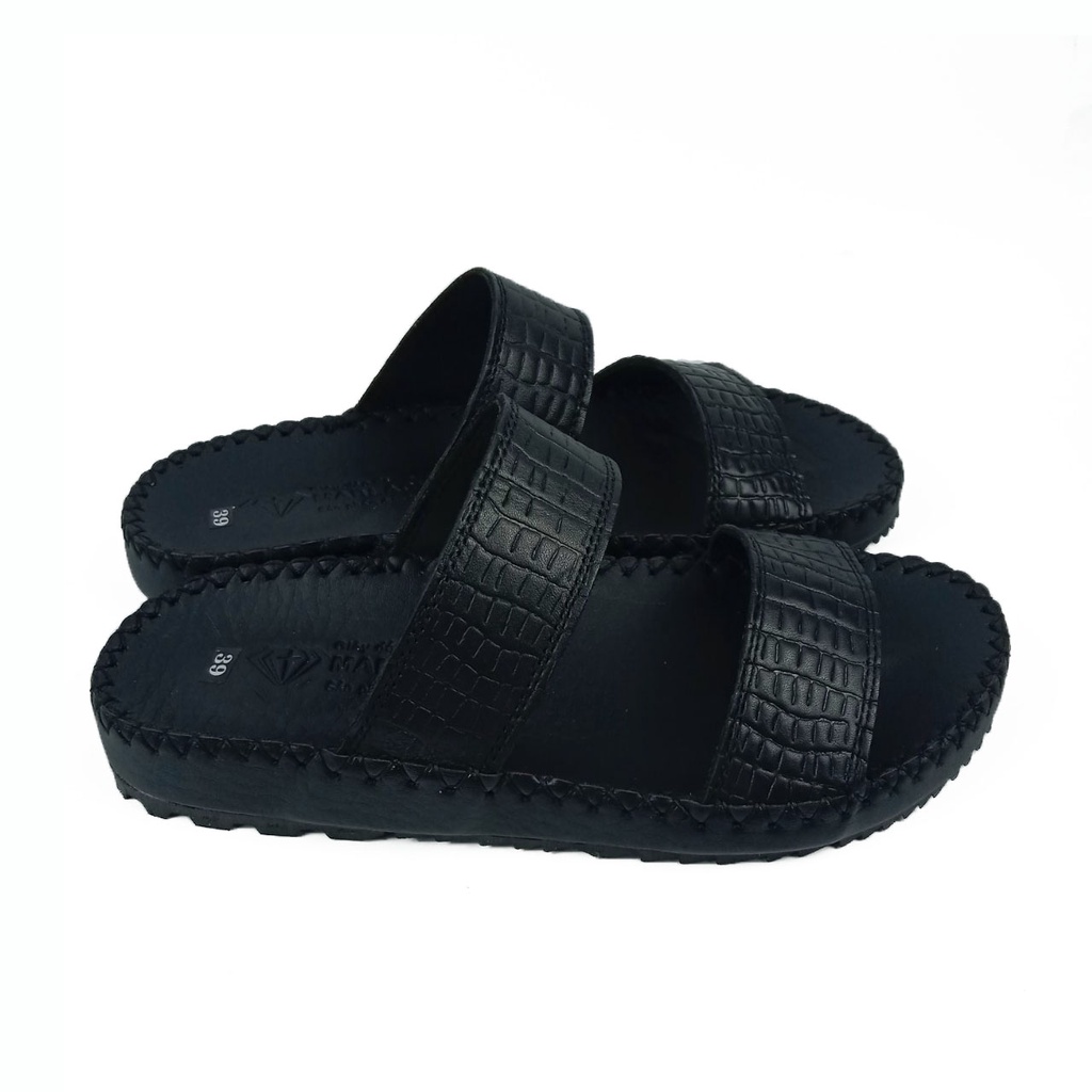 Dép nam thời trang H76 quai ngang da bò cao cấp màu đen thanh lịch đế khâu chắc chắn,giá tốt