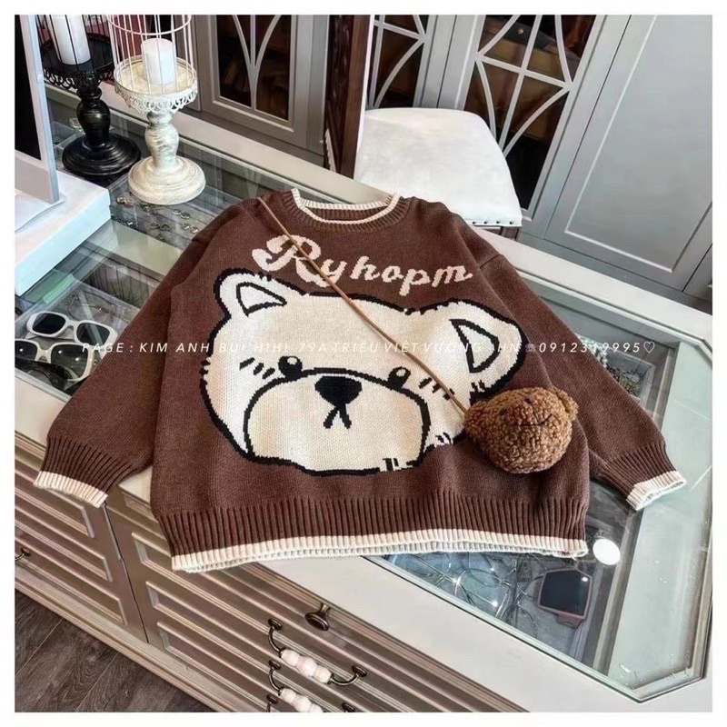 Áo len gấu nâu hàng quảng châu kèm túi gấu siêu xinh loại 1