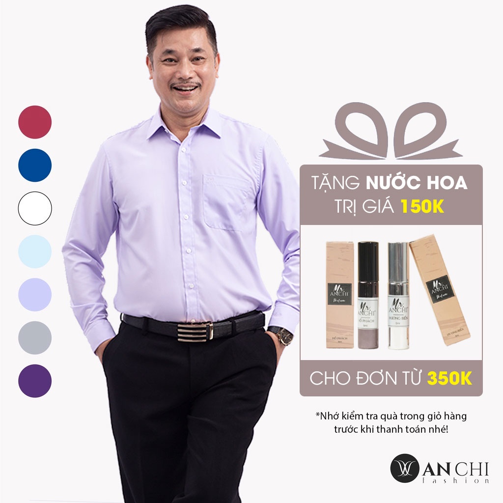 Áo Sơ Mi Nam Dài Tay Trung Niên ANCHI Classic Cotton Trơn Màu Tím Nhạt Cao Cấp
