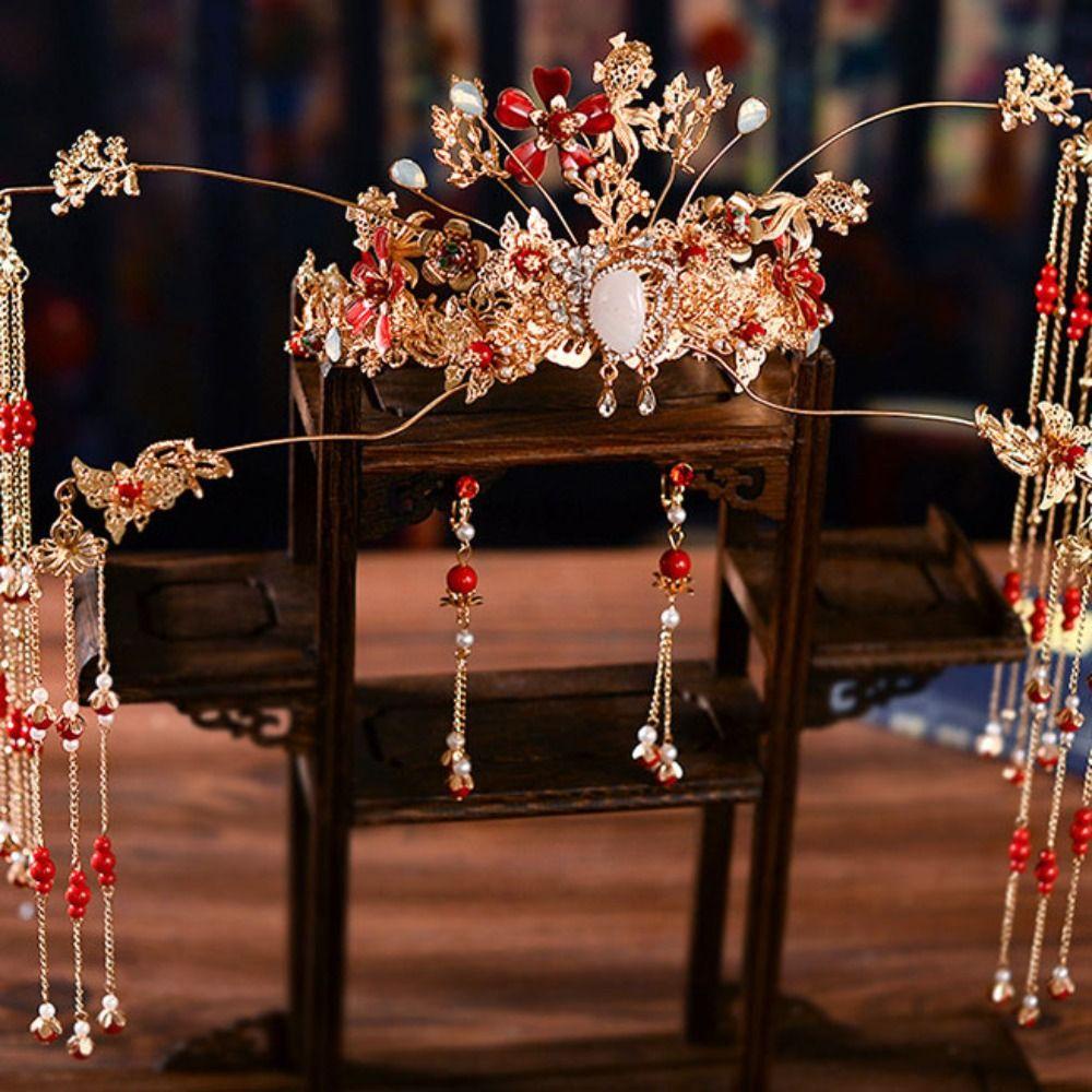 Cài Tóc Hình Vương Miện Phối Tua Rua Phong Cách Trung Hoa Cổ Điển