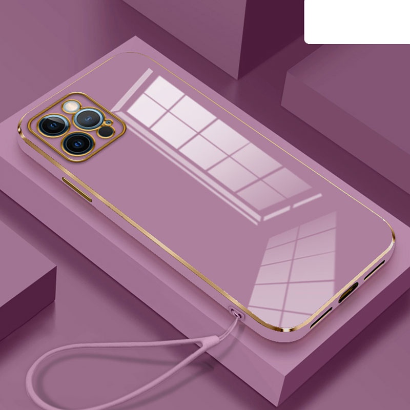 Ốp Điện Thoại Silicon Mềm Mạ Viền Kèm Dây Đeo Dành Cho iPhone 14 Pro Max 13 12 11 X XS XR 7 8 6 6S Plus SE2 SE3