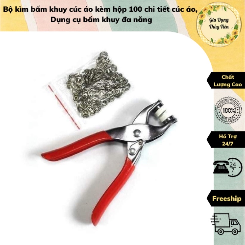 Bộ kìm bấm khuy cúc áo 100 chi tiết cúc áo, Dụng cụ bấm khuy đa năng