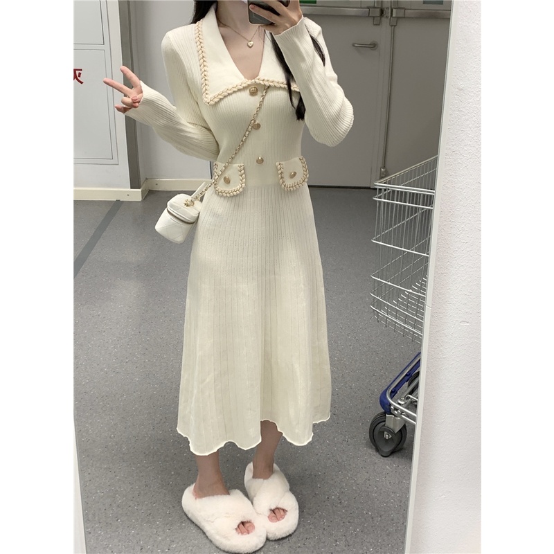 Đầm sweater Dệt Kim Tay Dài Ôm Eo Kiểu Pháp Thời Trang Thu Đông 2022