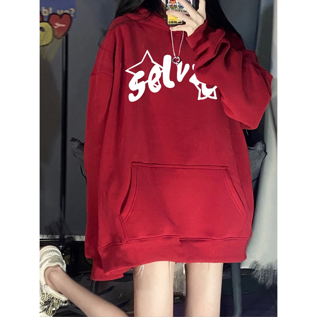 Áo hoodie SELVZE chất liệu cotton tay dài phong cách cổ điển Mỹ cho nữ oversize