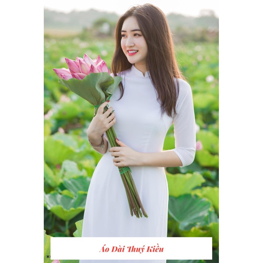 Áo Dài Truyền Thống 4 Tà Màu Trắng Lụa Nhật Nữ Học Sinh Đi Học May Sẵn Nữ Sinh Cổ Tàu AK30