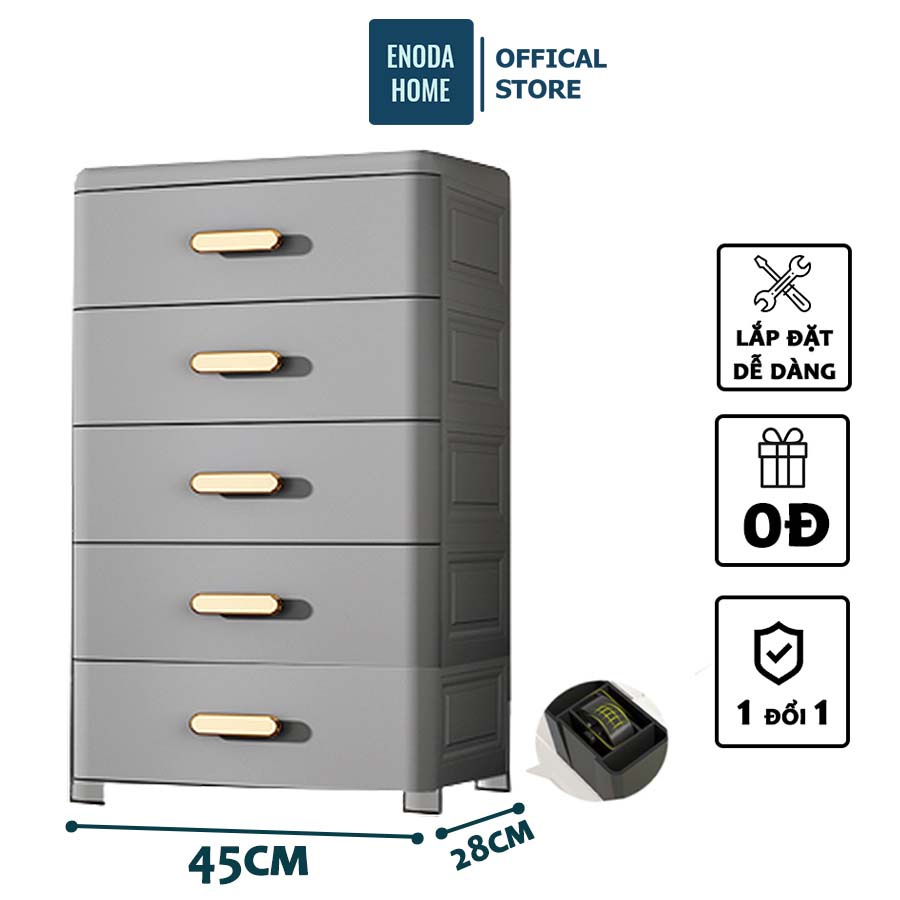 Tủ Nhựa Đựng Quần Áo, Tủ Nhựa Nhiều Ngăn Tay Kéo Mạ Vàng Sang Trọn Enoda Home TUN-020