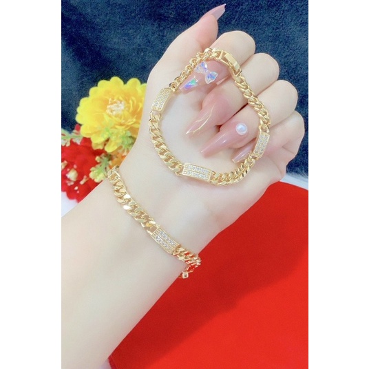 Lắc tay nữ kiểu xích chạm xoàn mạ vàng 18 cao cấp mẫu mới về