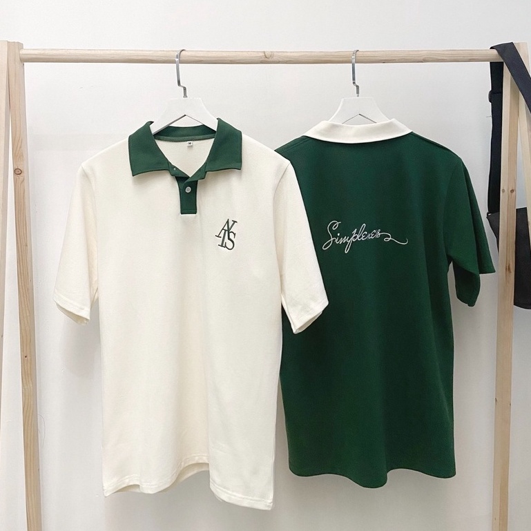 Áo Thun Polo Unisex ATYS màu XANH LÁ/KEM form rộng Chất thun cá sấu form nam nữ unisex Áo polo oversize local brand teea