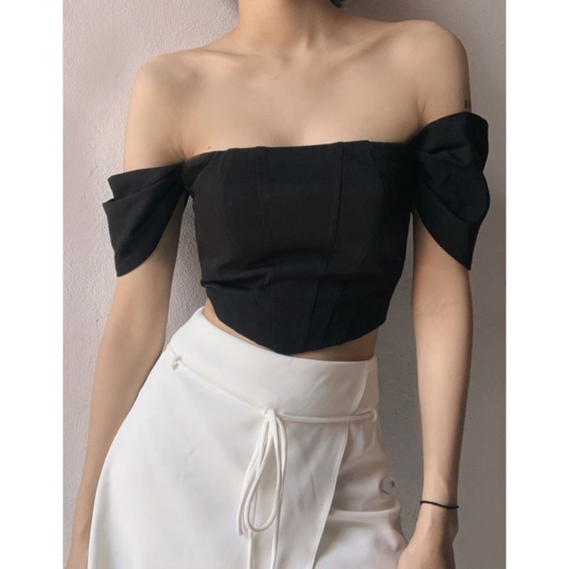 Áo Croptop dáng Corset Vạt Bầu Tôn Dáng