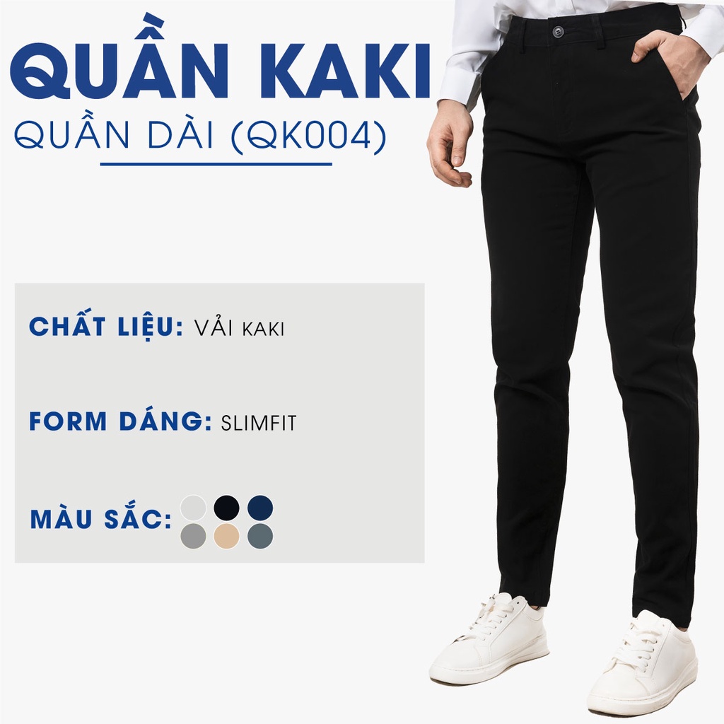 Quần kaki nam trơn đẹp 4MEN QK004 kiểu dáng dài, form slimfit tôn dáng, vải kaki cotton co giãn thoáng mát