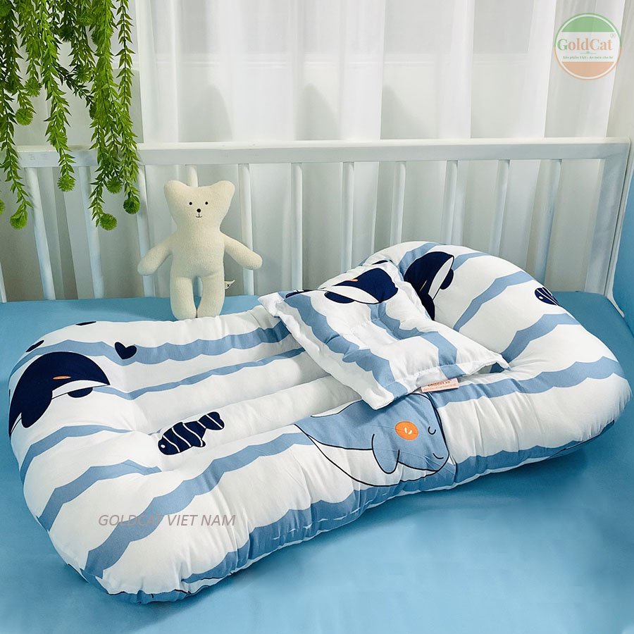 Đệm Ngủ Thông Minh GOLDCAT Chất Liệu Cotton Lụa Mềm Mịn, Thoáng Mát Giúp Massage Cho Bé