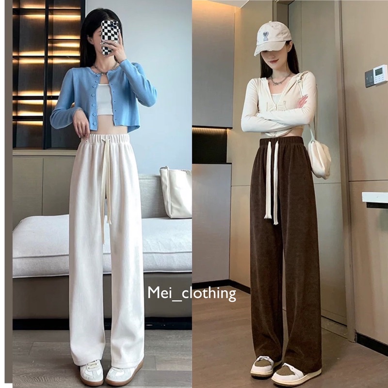 Quần Nhung Tăm Ống Suông Rút Dây Dày Dặn