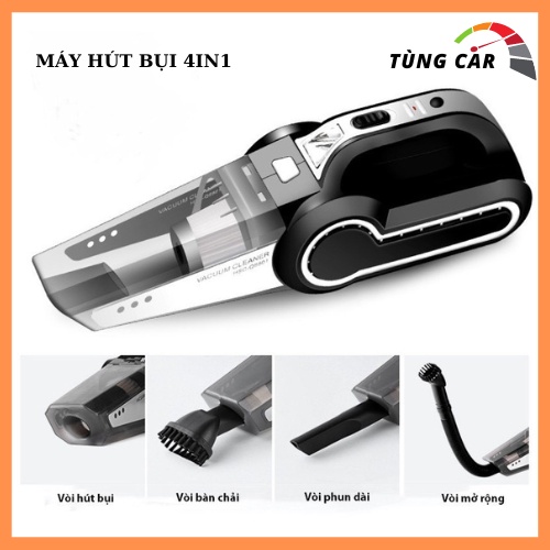 Máy hút bụi ô tô 4in1- Máy bơm lốp đa năng 4in1, hút bụi, đo áp suất lốp ,đèn pin chiếu sáng