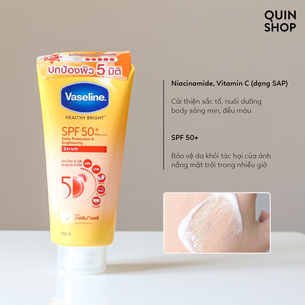 Sữa Dưỡng Thể Trắng Da, Chống Nắng Vaseline Healthy White, Gluta Hya Serum Burst Lotion