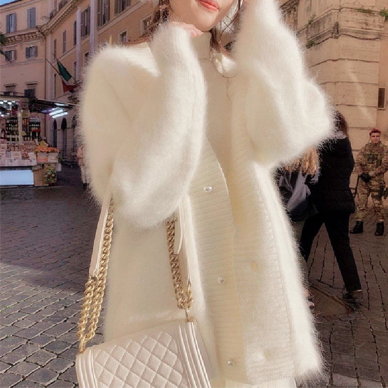 Áo Khoác Cardigan Lông Cừu Dáng Rộng Thời Trang Thu Đông Phong Cách Nhật Bản