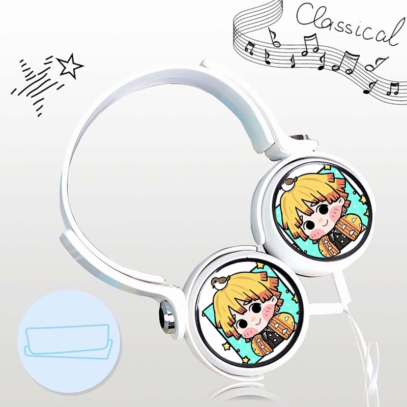Tai nghe chụp in hình KIMETSU NO YAIBA Thanh Gươm Diệt Quỷ ver CHIBI VUÔNG anime chibi cắm dây tiện lợi thời trang