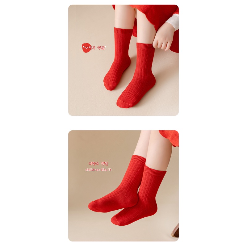 Vớ cổ ngắn màu đỏ tươi trơn, chất liệu cotton thoáng mát, phù hợp cho lễ Tết, Giáng Sinh | Shini Store