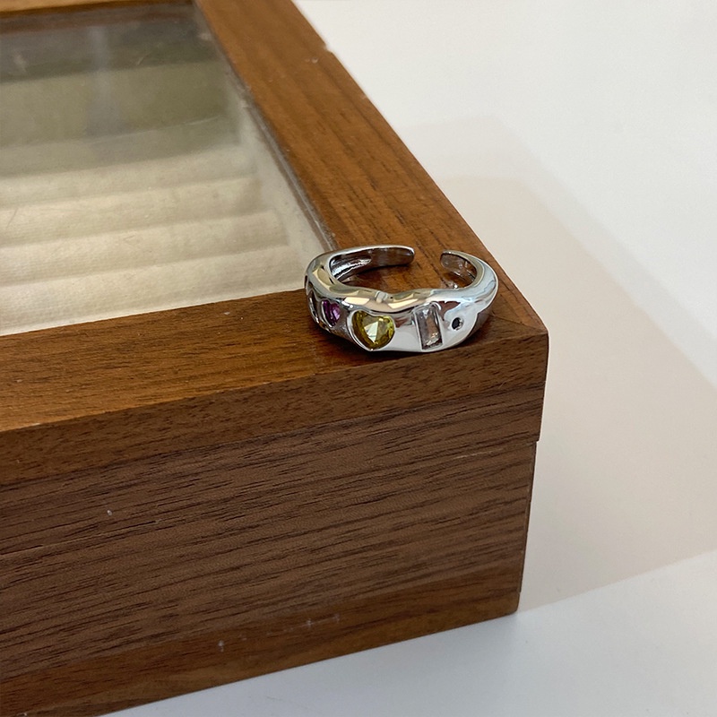 Nhẫn Hở Dát Đá Nhiều Màu Sắc Phong Cách Hàn Quốc Thời Trang Mới