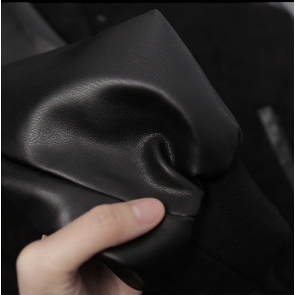 Áo varsity jacket Bomber MLB NY Chữ Thêu Tay Da Cao Cấp - Áo Bomber Nỉ Tay Da Phong Cách Unisex