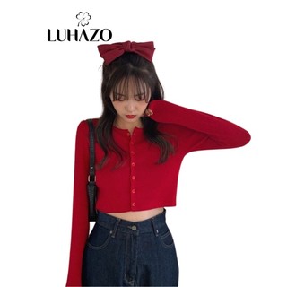 Áo len croptop tay dài Cardigan nữ dệt kim len tăm LUHAZO Hàn Quốc Quảng Châu K-5