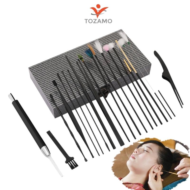 Bộ lấy Ráy Tai,Dụng Cụ Lấy Ráy Tai 20 Món Hộp Gỗ Mun,Tích Hợp Lấy Ráy Tai Có Đèn Cao Cấp