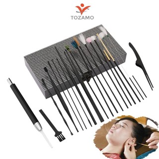 Bộ lấy ráy tai,dụng cụ lấy ráy tai 20 món hộp gỗ mun,tích hợp lấy ráy tai có đèn cao cấp