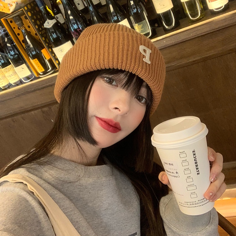 Mũ Len Giữ Ấm In Chữ P Thời Trang Thu Đông Cho Nữ