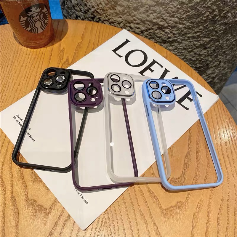 Ốp silicon viền màu lưng trong kèm kính bảo vệ camera cho IPhone 14/14Plus/14Pro/14Promax/13/13Pro/13Promax/12Prm OP226