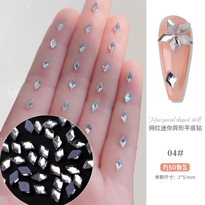 Set 50 Viên Kim Cương Trắng Đính Móng Tay Bằng Hợp Kim Bạc