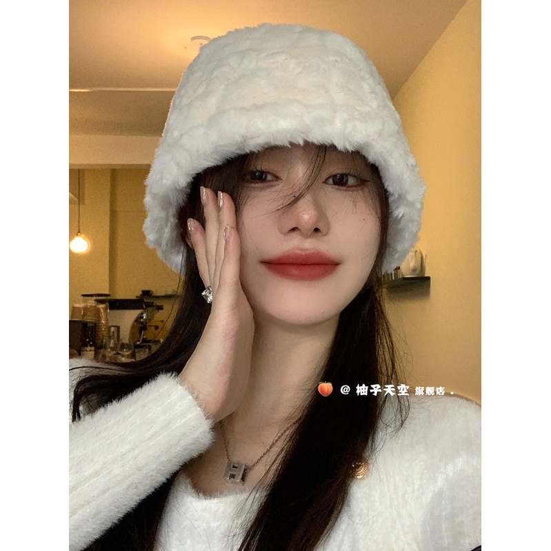 Nón bucket lông nhung xù form ngắn nữa mặt xinh xắn Ulzzang hàng Quảng Châu có sẵn
