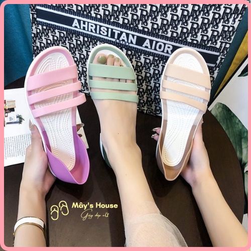 Dép lê nữ thời trang đế bệt có quai hậu MayTo phong cách nhẹ nhàng màu xanh nhạt, tím hồng, nâu nhat DL-01