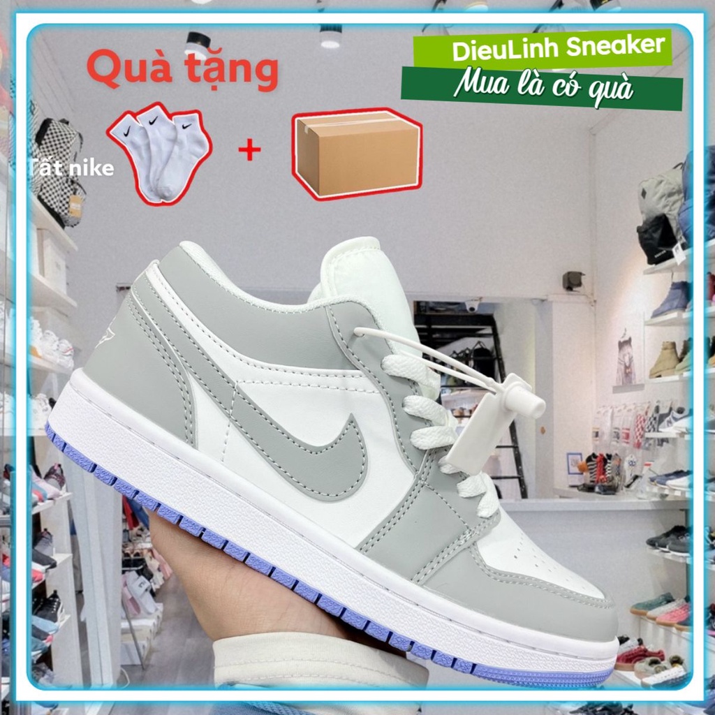 Giày jordan cổ thấp xám đế xanh, Giày jordan 1 low xanh ngọc, smoke panda paris, JD đen trắng cực đẹp full ph