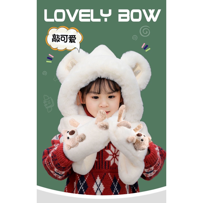 Set Mũ Len Kèm Khăn Choàng Cổ Và Găng Tay Giữ Ấm Mùa Đông Cho Bé